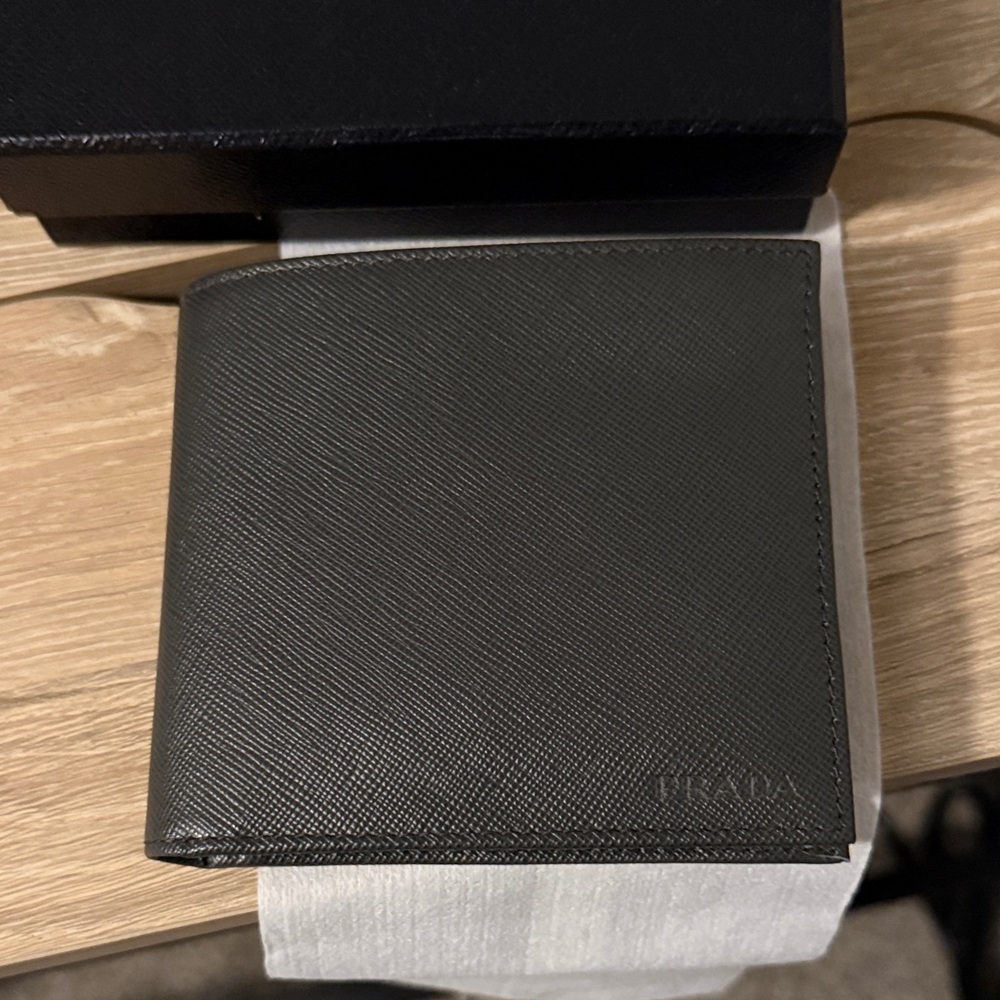 Prada Grey Saffiano Leather Bi-Fold Wallet